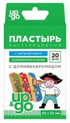 Пластырь бактерицидный, UP&GO (Ап энд Гоу) р. 60ммх20мм №20 детский набор Фэнтези тату на полимерной основе с домифенбромидом