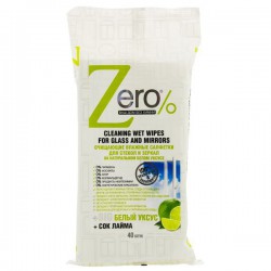 Салфетки влажные 40 шт. Zero для стекол и зеркал с белым уксусом и соком лайма