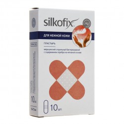 Пластырь бактерицидный, Silkofix (Силкофикс) р. 1.9смx7.2см 10 шт с антисептиком для нежной кожи на нетканой основе стандарт